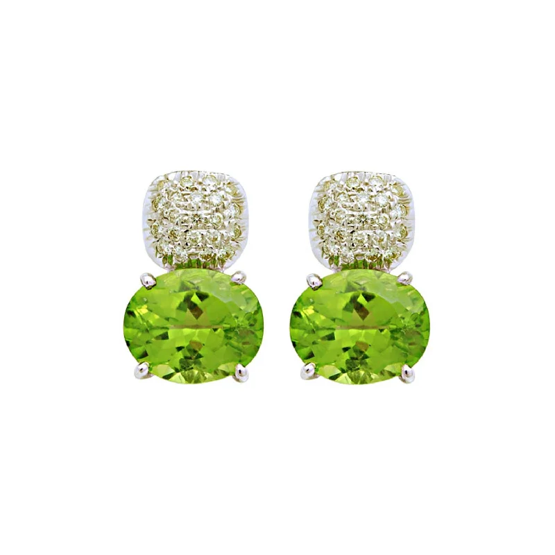 Gemstone Earrings for Evening-Earrings- Diamond And Peridot