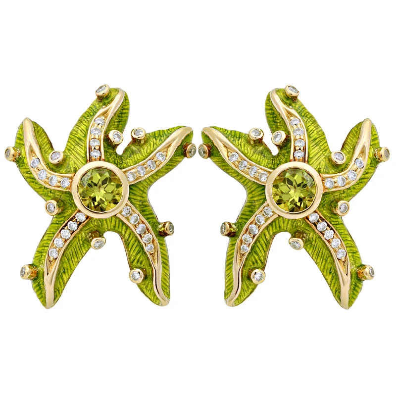 Chic Earrings for Stylish Women-Earrings- Peridot And Diamond (enamel)