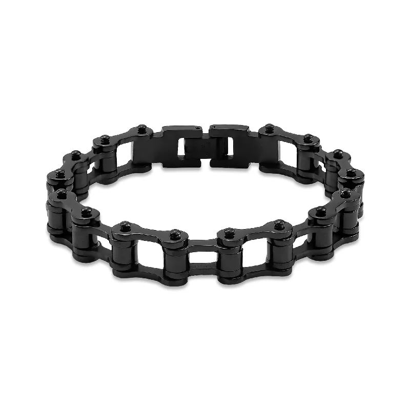 Luxury Silver Bracelet for Bridal Wear-Stainless Steel Black Bike Chain Bracelet / BRJ9023