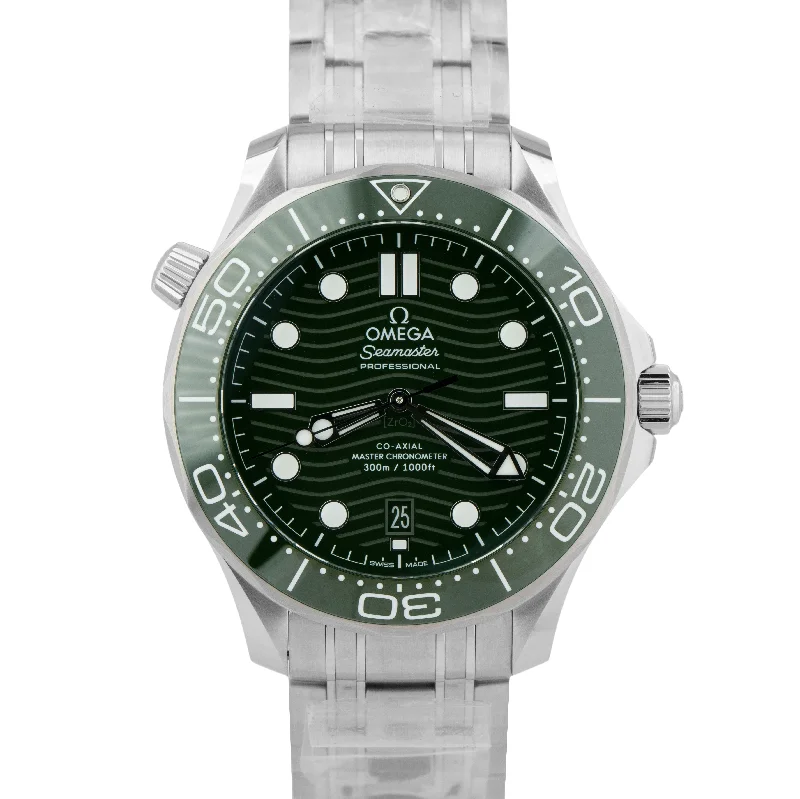 Fashion Watches for Women-NEW STICKERED 2023 Omega Seamaster 300 GREEN Steel Watch 210.30.42.20.10.001 B+P