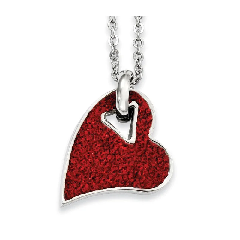 Luxury Gold Necklace for Weddings-Stainless Steel and Red Crystal Heart Necklace - 20 Inch