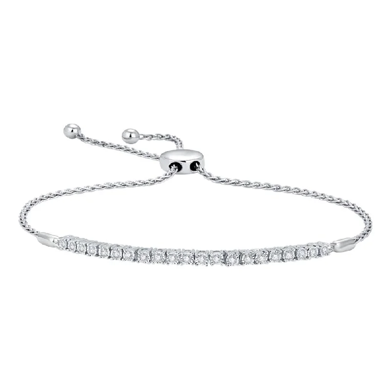 Classic Cuff Bracelet for Weddings-10K White Gold 1/4 Ct.Wt. Diamond Bolo Bracelet