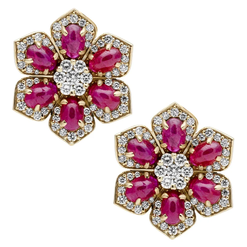 Minimalist Gold Earrings-Earrings - Ruby And Diamond (2399B)