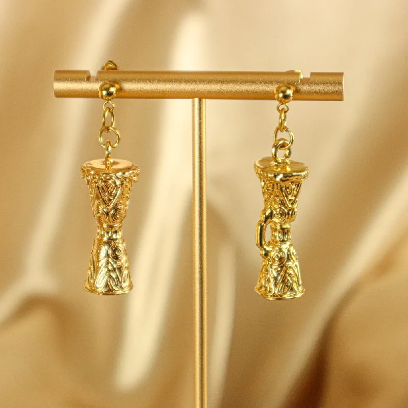 Gorgeous Earrings for Party Nights-Olabisi 18ct Gold Plated Yoruba Drum Inspired Drop Earrings