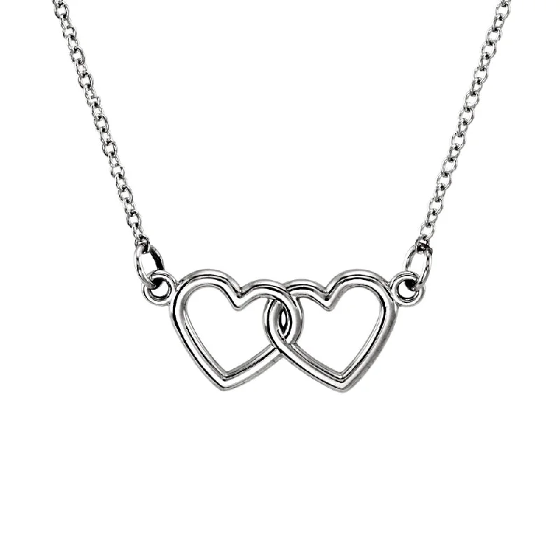 Stylish Necklace for Daily Wear-Tiny Double Heart Necklace in 14k White Gold, 18 Inch