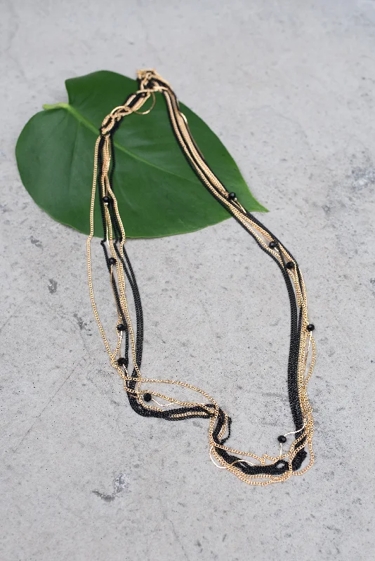 Chunky Bead Necklace for Fashion-Black and Gold Chain Necklace