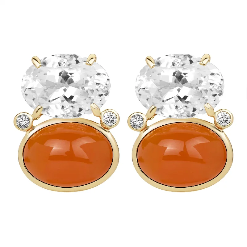 Crystal Stud Earrings for Weddings-Earrings - Crystal, Cornellian And Diamond (2386F)