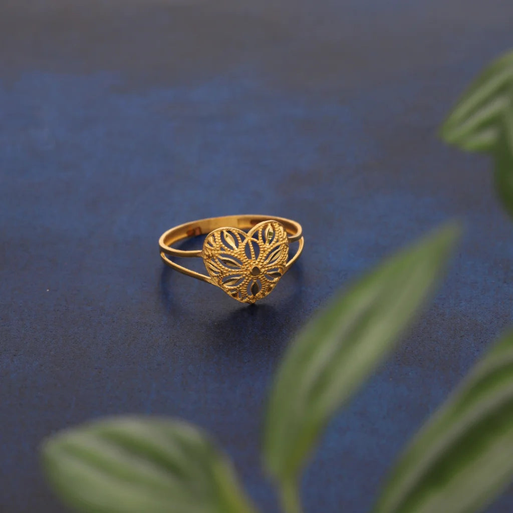 Beautiful Gold Wedding Ring for Her-Gold Heart Floral Design Ring 21KT - FKJRN21KM8553