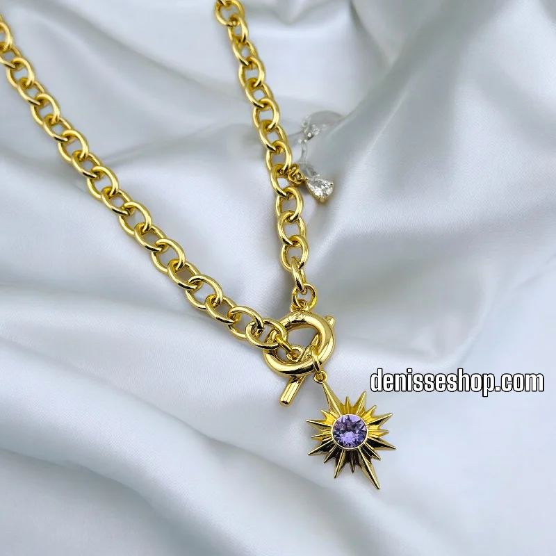 Elegant Necklace for Formal Wear-14K PURPLE SUN NECKLACE 18'' N207