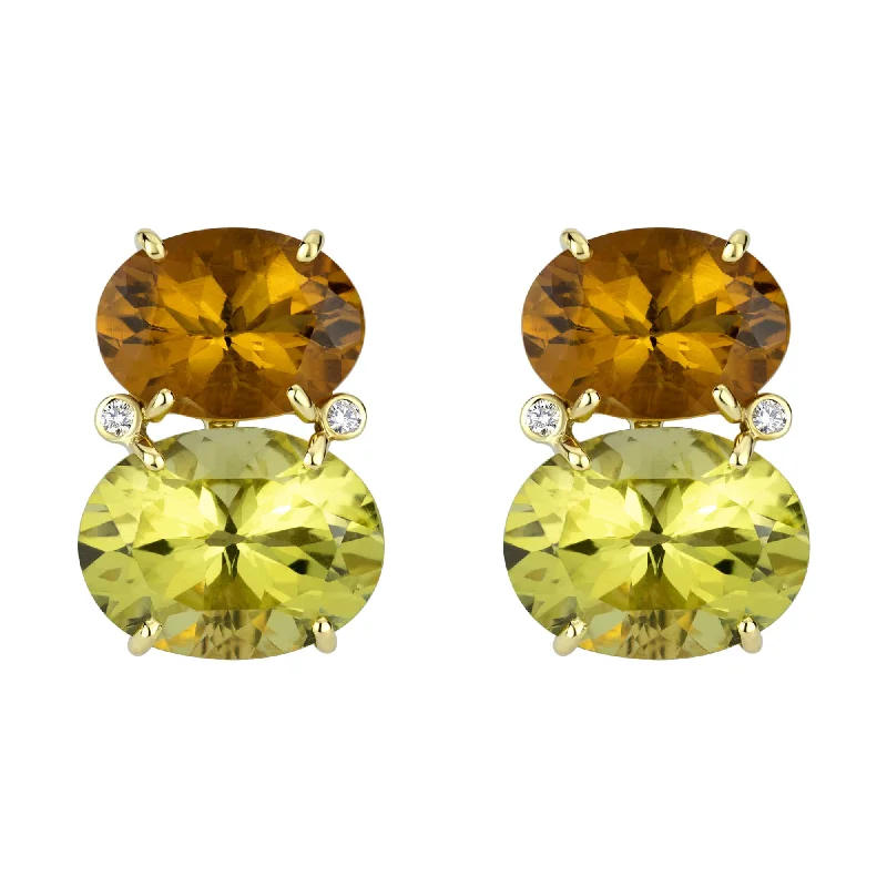 Classic Earrings for Women-Earrings - Lemon, Citrine And Diamond