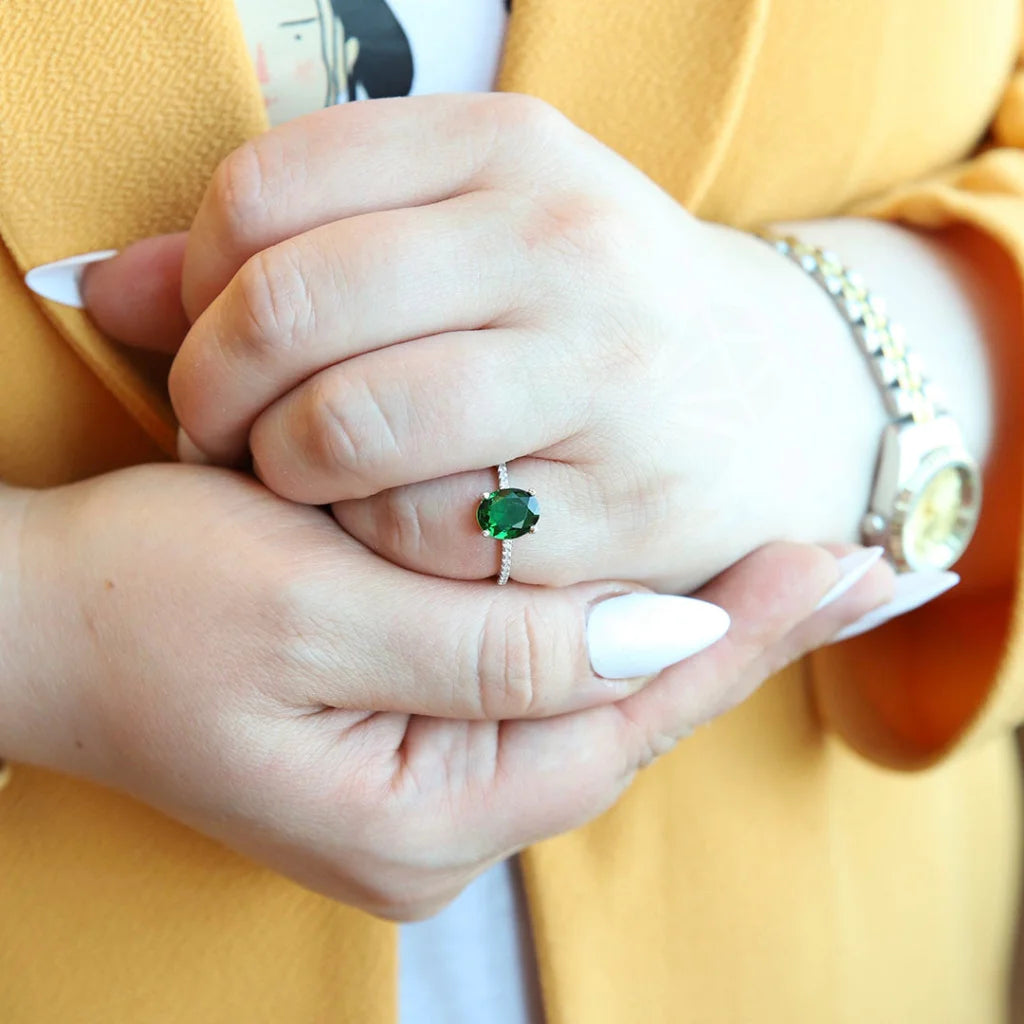 Beautiful Gold Ring with Gemstones-Sterling Silver 925 Faceted Green Topaz Women's Solitaire Ring - FKJRNSL8282