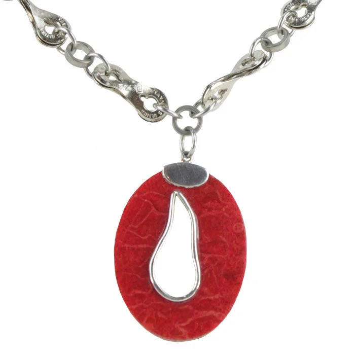 Silver Necklace for Weddings-Coral & Sterling Red Tear Drop Necklace