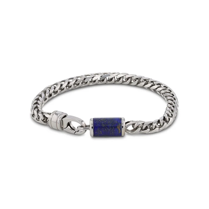 Beautiful Gemstone Bracelet for Special Occasions-Stainless Steel Bracelet With Lapis Inlay