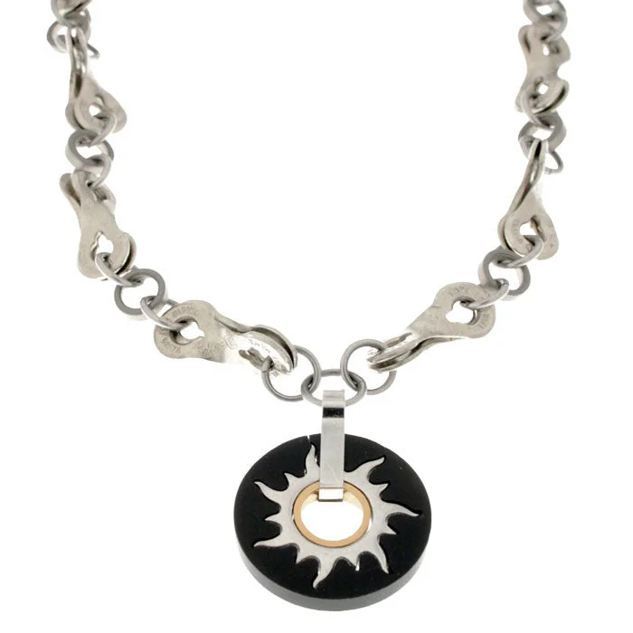 Elegant Chain Necklace for Weddings-Stainless Steel Black and Silver Sun Necklace