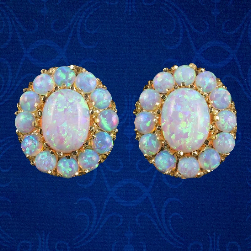 Geometric Gold Earrings-Victorian Style Opal Cluster Earrings Silver 18Ct Gold Gilt Studs