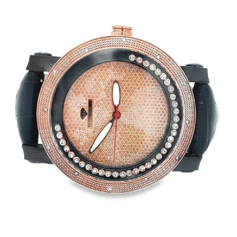 Leather Band Watches for Timeless Elegance-Rose Gold Floating Dial Real Diamond Watch