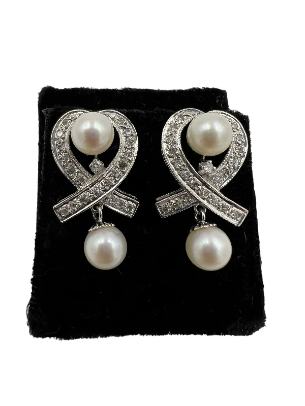 Luxury Diamond Earrings-1950s Diamond Pearl Drop Earrings