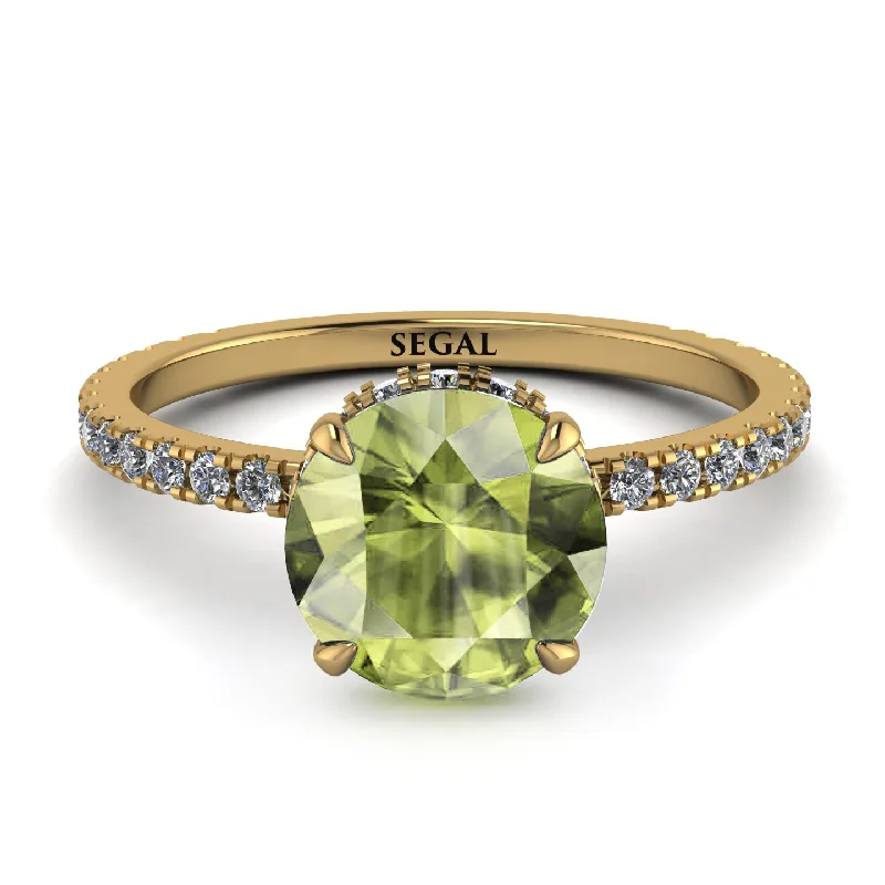 Customizable Gemstone Ring for Women-Hidden Diamond Round Peridot Cat Claw Engagement Ring - Aurora No. 701