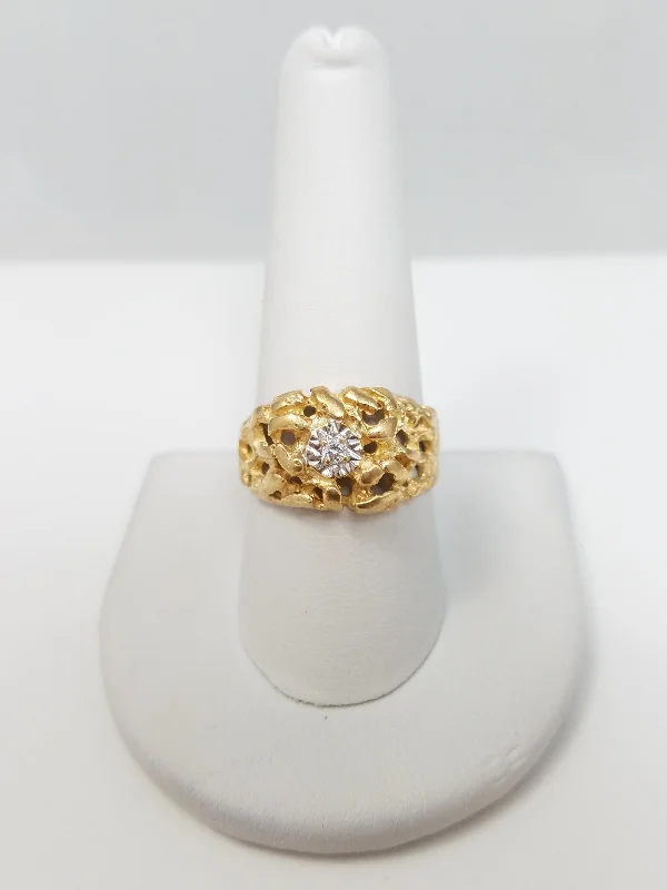 Custom Birthstone Ring for Fashion-Classic 10k Yellow Gold Natural Diamond Nugget Ring