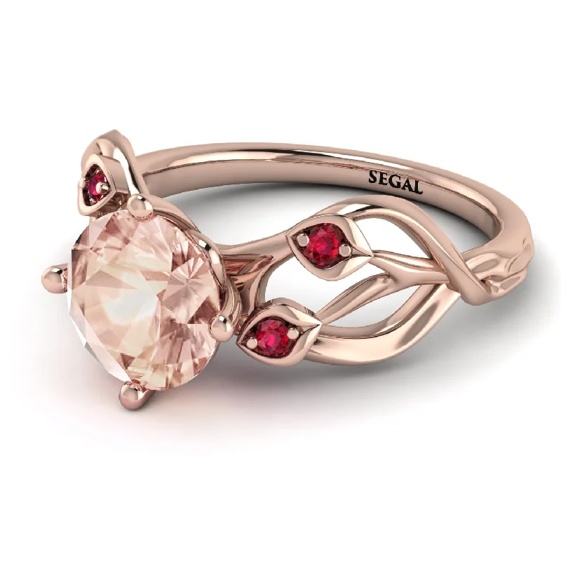 Wedding Ring with Matching Engagement Ring-Morganite Blossom 14K Golden Nature Inspired Engagement Ring - Haley No. 911