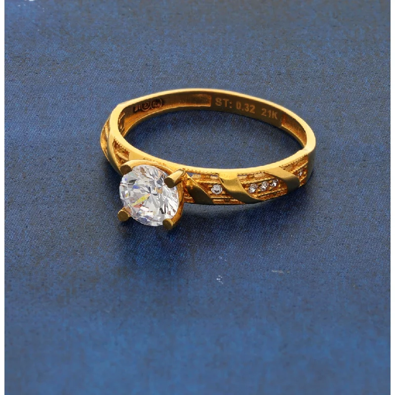 Elegant Rose Gold Ring-Gold Sleek Twisted CZ Design Ring 21KT - FKJRN21K8862