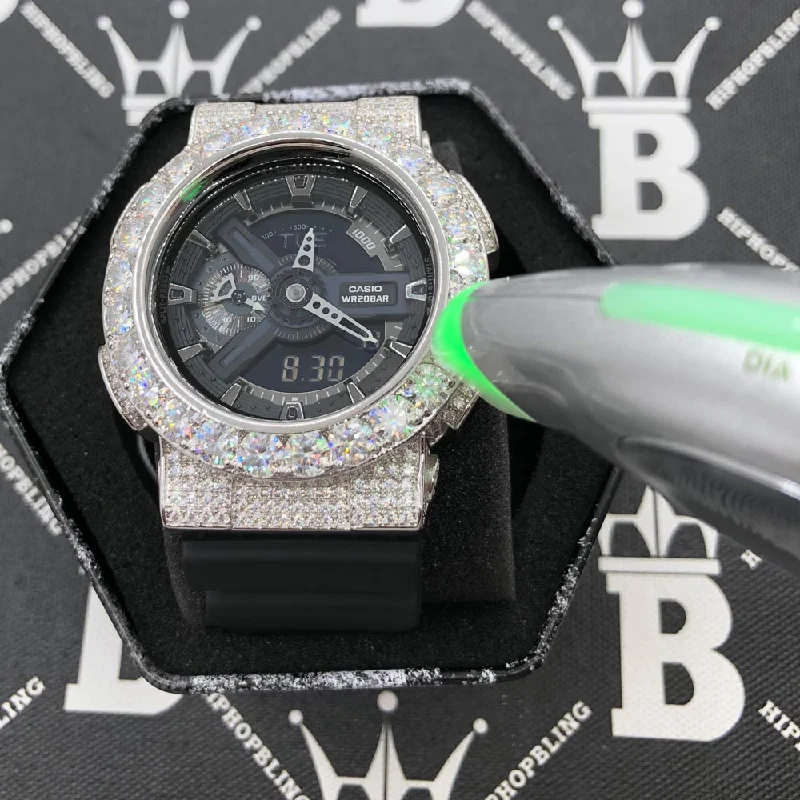 Stylish Watches for Outdoor Adventure-Big Bez 17.75 Carat Moissanite VVS Iced Out G Shock GA110 Custom Watch