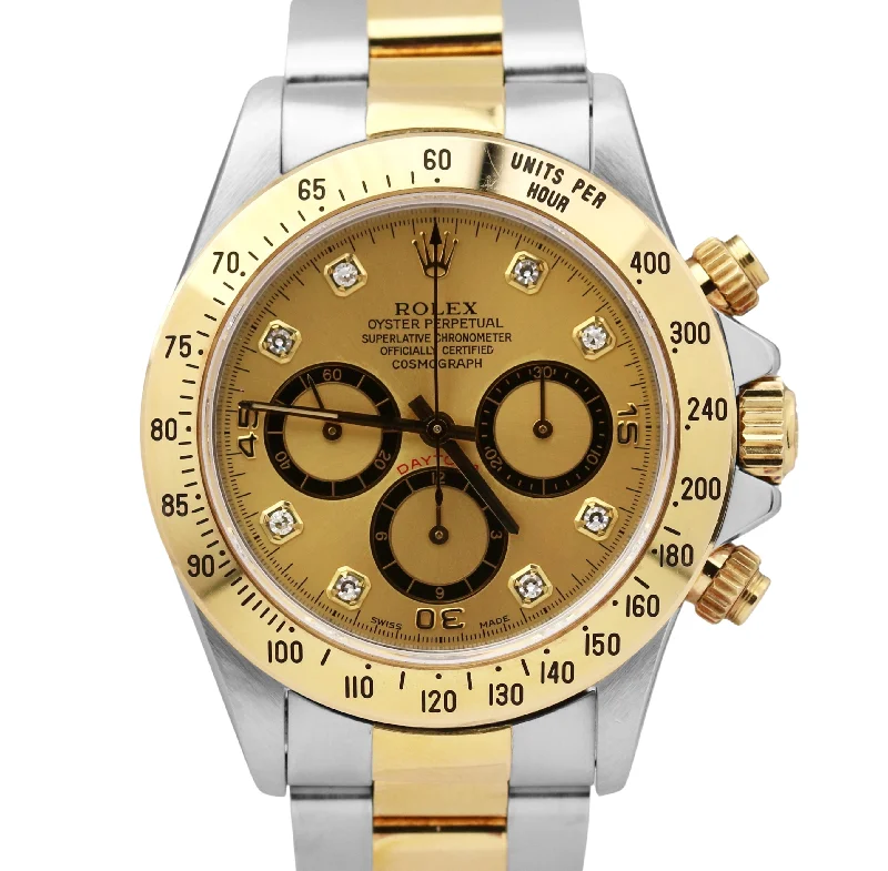 Women's Watches with Adjustable Bands-Rolex Daytona Cosmograph ZENITH CHAMPAGNE DIAMOND Two Tone Gold 40mm Watch 16523