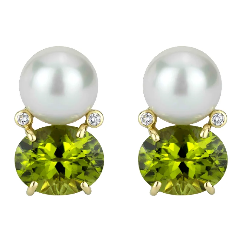 Chic Pearl Earrings for Dinner Parties-Earrings - South Sea Pearl, Peridot And Diamond