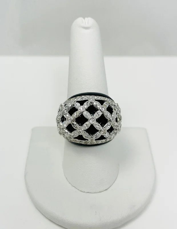 Handcrafted Engagement Ring for Women-Fabulous 2ctw Natural Diamond 18k White Gold Onyx Ring