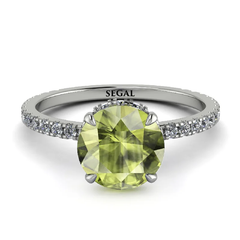 Custom Silver Ring for Customization-Hidden Diamond Round Peridot Cat Claw Engagement Ring - Aurora No. 703