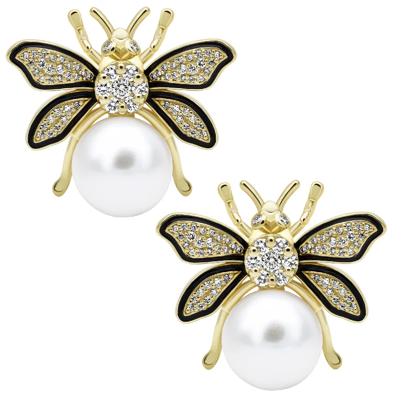 Statement Earrings for Bold Fashion-Earrings - Freshwater Pearl, Diamond (Enamel) (2409C)