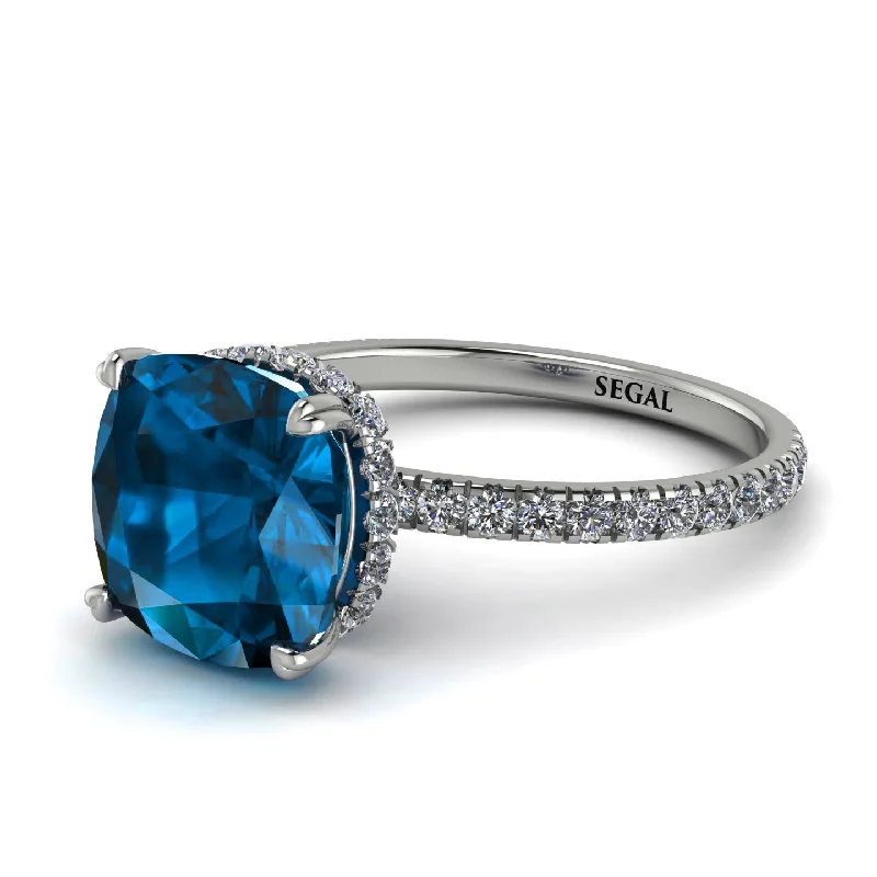 Large Ring with Gemstone for Fashion-Cushion Hidden Blue Topaz Ring - Nova No. 503