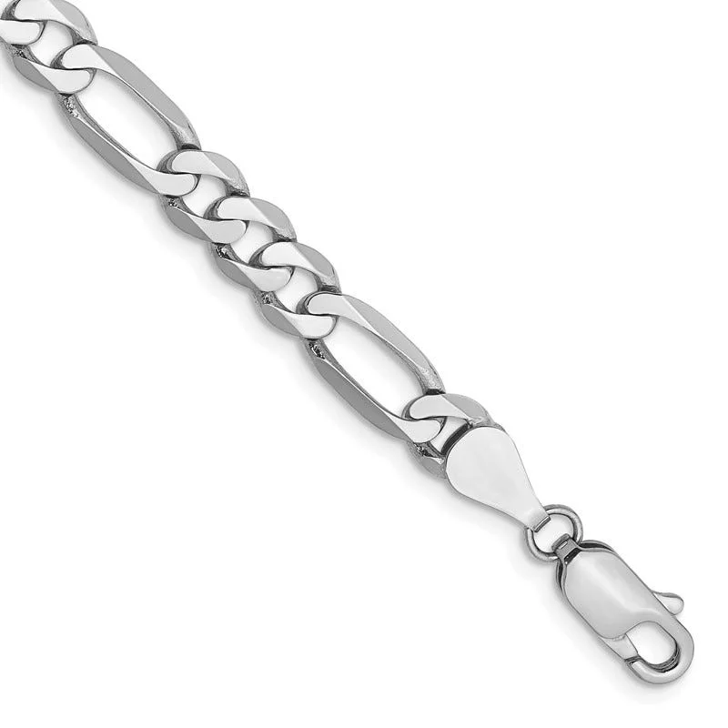 Elegant Gold Bracelet for Evening Parties-14K White Gold 9 inch 5.5mm Flat Figaro with Lobster Clasp Chain Bracelet