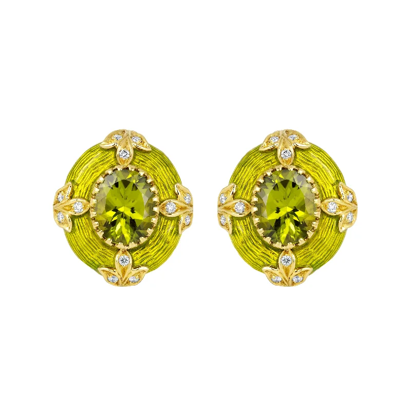 Silver Hoop Earrings for Women-Earrings- Peridot And Diamond (Enamel)