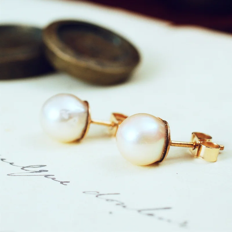 Dazzling Drop Earrings for Formal Wear-Gently Lustrous Cultured Saltwater Pearl Earring Studs