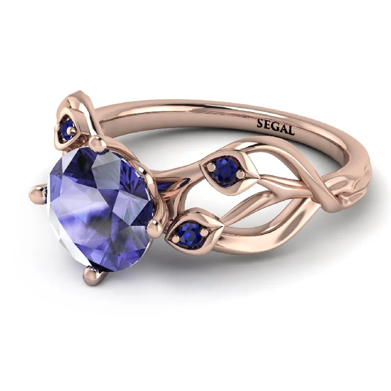 Simple Wedding Ring for Men and Women-Tanzanite Blossom 14K Golden Nature Inspired Engagement Ring - HaleyNo. 214