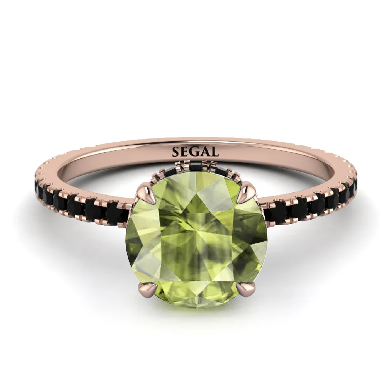 Wedding Ring Set with Matching Bands-Hidden Diamond Round Peridot Cat Claw Engagement Ring - Aurora No. 708