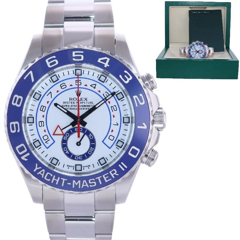 Men's Fashion Watches for Daily Wear-MINT 2016 Rolex Yacht-Master II 44mm Steel White Blue Ceramic 116680 Watch Box