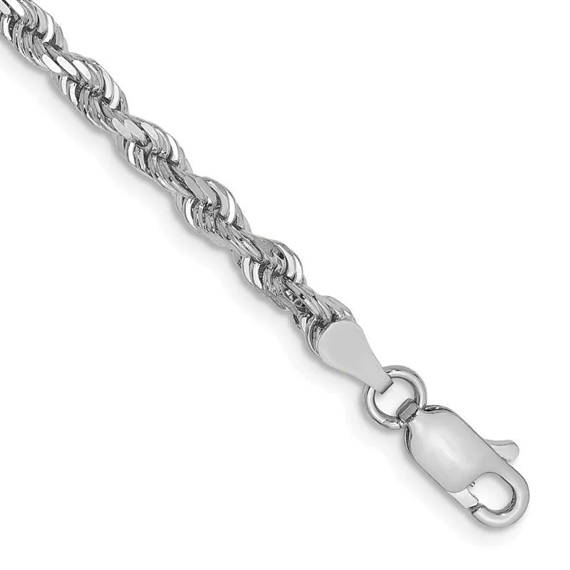 Simple Silver Bracelet for Every Day-14K White Gold 7 Inch 3.35mm Diamond-cut Quadruple Rope Lobster Clasp Chain Bracelet