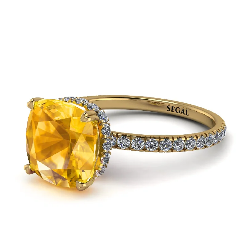 Handcrafted Engagement Ring for Women-Cushion Hidden Yellow Diamond Ring - Nova No. 1001