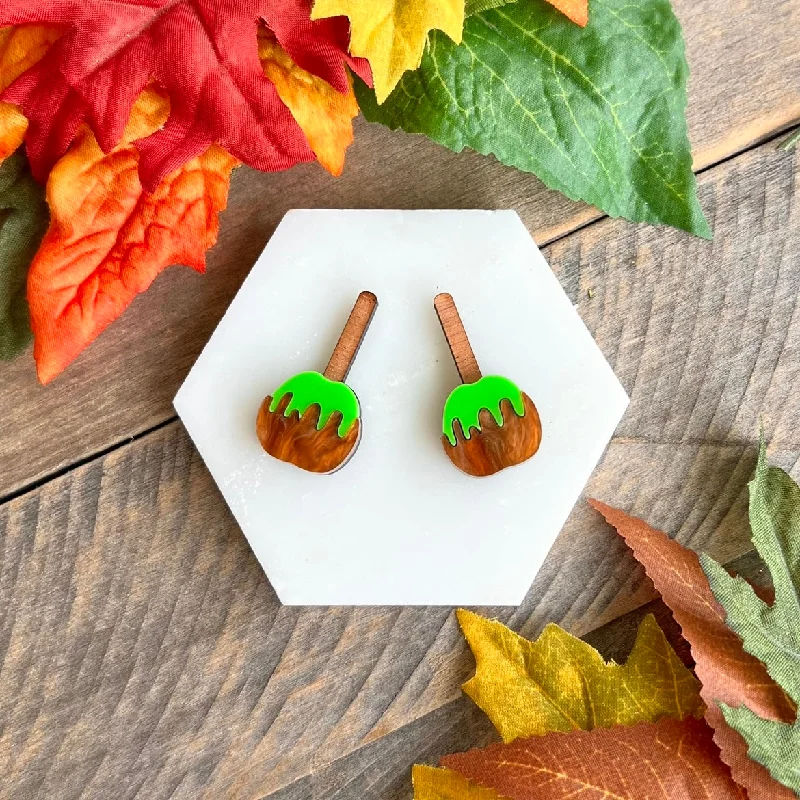 Stunning Drop Earrings for Weddings-Green Candy Apple Stud Earrings