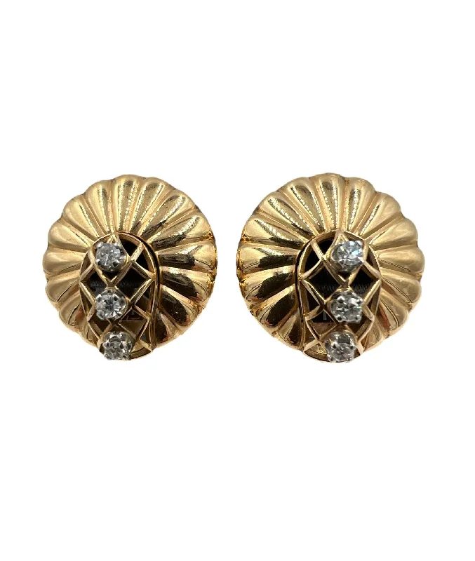 Chic Drop Earrings-Retro Diamond Gold Clip On Earrings