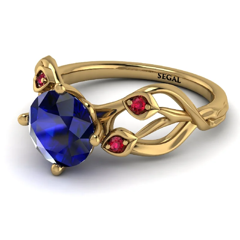 Titanium Wedding Ring for Men-Sapphire Blossom 14K Golden Nature Inspired Engagement Ring - Haley No. 58