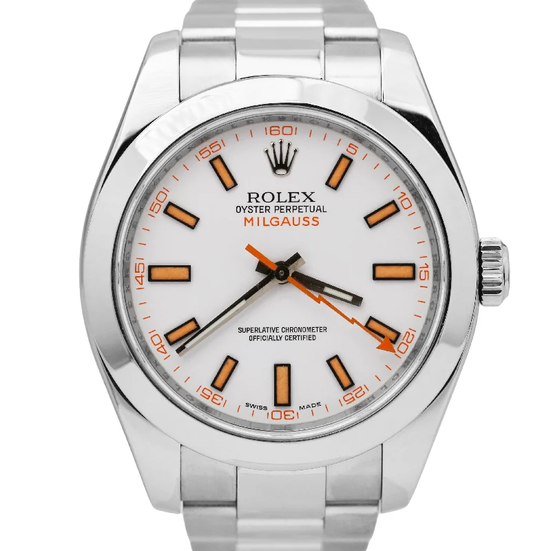 Smart Watches with Fitness Tracking and Notifications-Rolex Milgauss 116400 WHITE Orange Anti-Magnetic Stainless Steel 40mm Watch