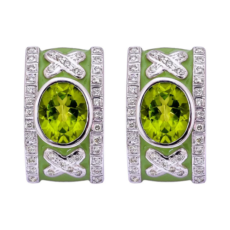 Colorful Hoop Earrings for Casual Look-Earrings- Peridot and Diamond (Enamel)