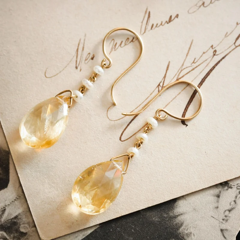 Statement Earrings for Girls-Antique Edwardian Citrine & Natural Pearl Earrings