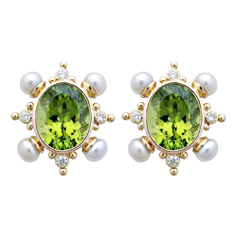 Gold Plated Earrings for Women-Earrings- Peridot, Pearl And Diamond