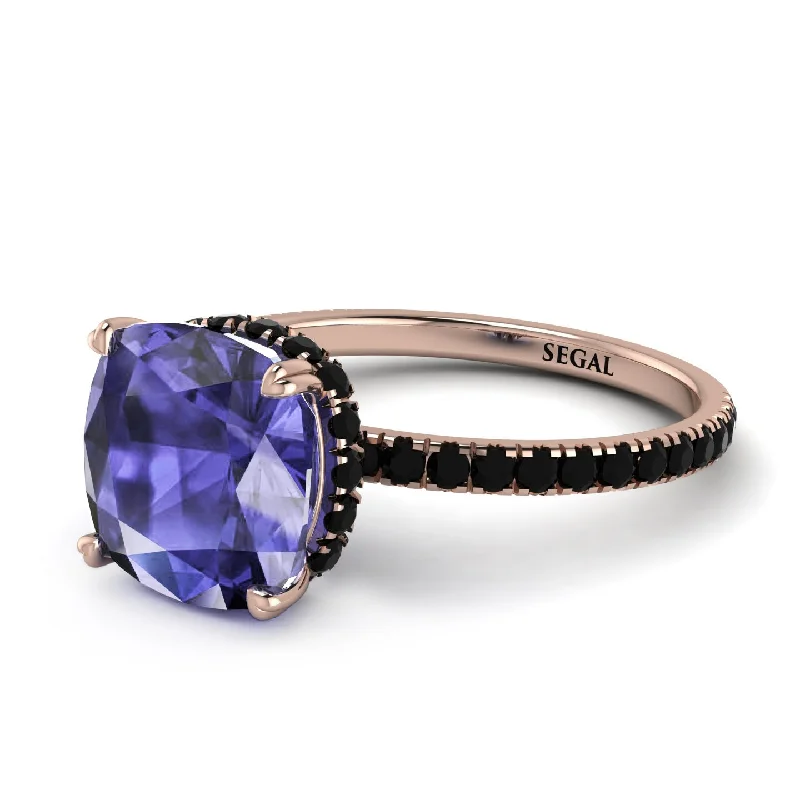 Handcrafted Diamond Ring for Engagement-Cushion Hidden Tanzanite Ring - Nova No. 208