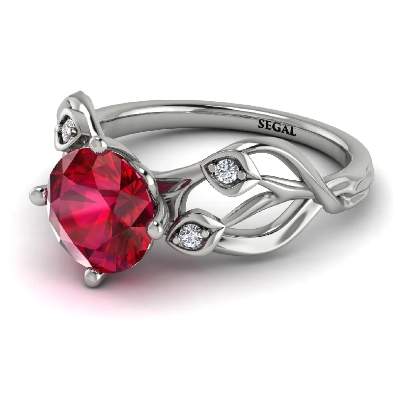 Unique Wedding Ring for Couples-Ruby Blossom 14K Golden Nature Inspired Engagement Ring - Haley No. 12