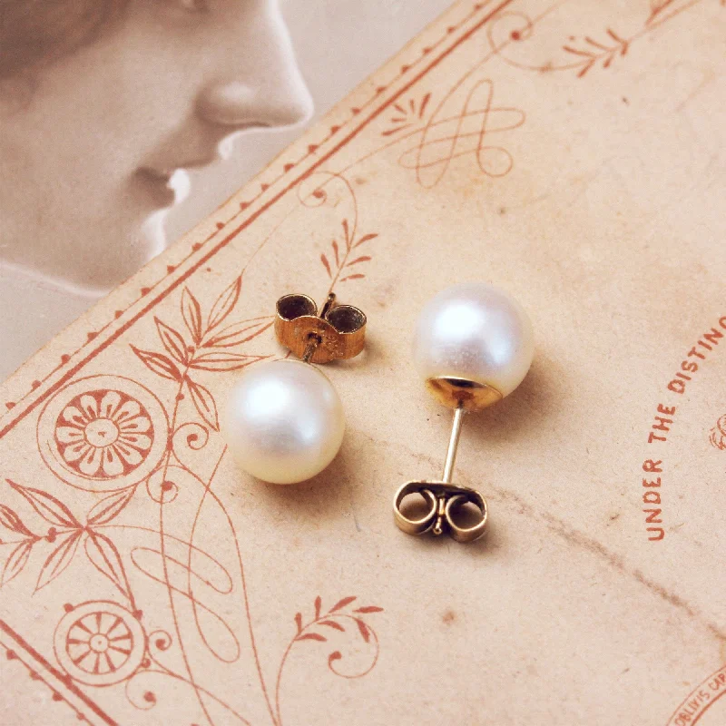 Silver Earrings for Women with Sensitive Skin-Vintage Saltwater Cultured Pearl Stud Earrings